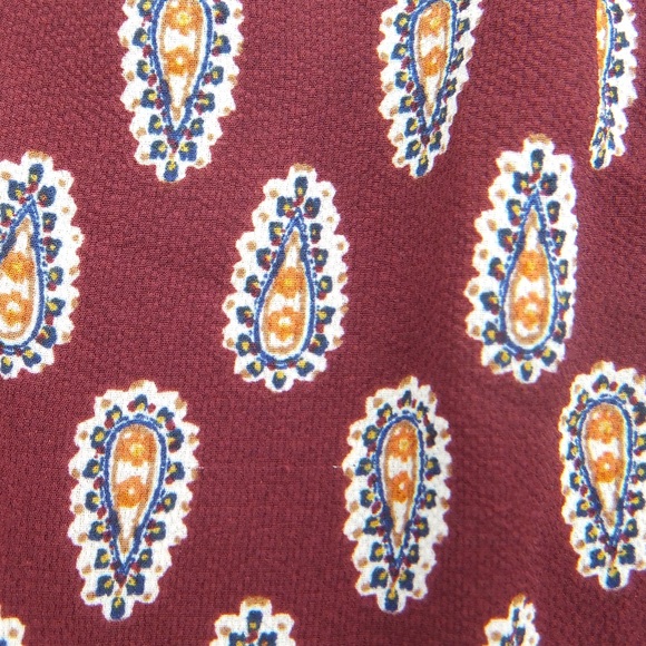 Top Burgundy Bohemian Paisley Print Ruffled Cottage Core Off Shoulder Sz M - Picture 2 of 8